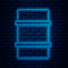 Poster - Glowing neon line Metal beer keg icon isolated on brick wall background. Vector