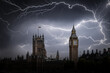 Lightning over the Houses of Parliament, London