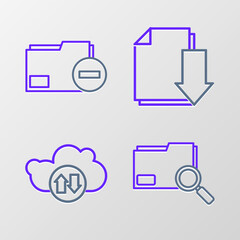 Poster - Set line Search concept with folder, Cloud download and upload, Document and minus icon. Vector