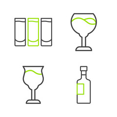 Sticker - Set line Wine bottle, glass, and Shot icon. Vector