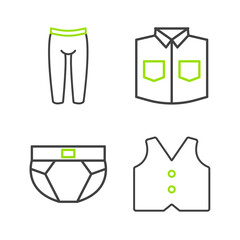 Canvas Print - Set line Waistcoat, Men underpants, Shirt and Leggings icon. Vector