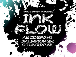 Poster - handcrafted brush script vector font with ink splats background