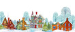 Christmas background winter village ,Watercolor hand painting