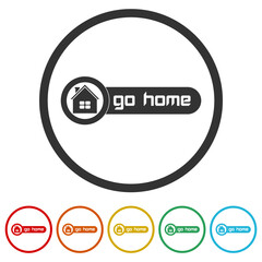 Sticker - Go home button. Set icons in color circle buttons