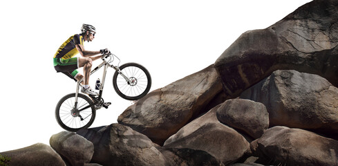 Athlete cyclists in silhouettes on transparent background. Mountain bike cyclist.	