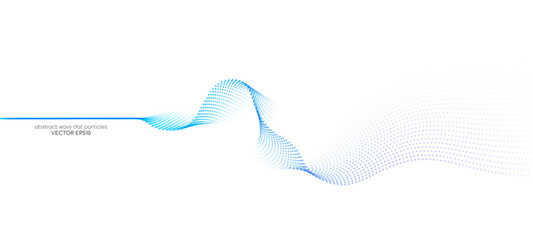 Aufkleber - Flowing particles wave pattern colorful gradient blue purple pink isolated on white background. Vector in concept of AI technology, science, music, modern.