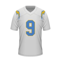 Wall Mural - Realistic football away jersey Los Angeles Chargers, shirt template