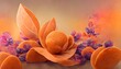 Beautiful colorful floral abstract orange background, Autumn concept floral background leaves and flowers, spa massage aromatherapy wallpaper, 3d render, 3d illustration