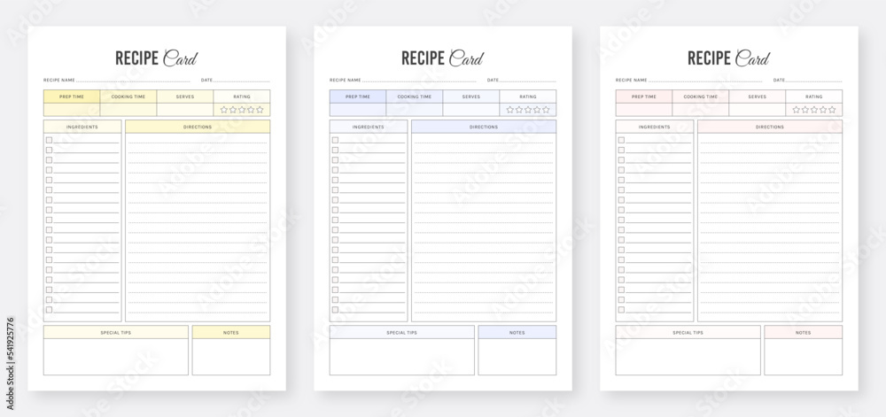 Collection of recipe card templates. Printable recipe card template ...