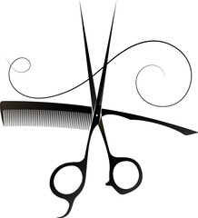 Wall Mural - Beautiful symbol for hair salon and beauty salon. Scissors comb and curl hair