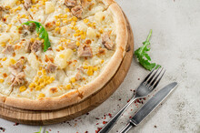 Hawaiian Pizza With Chicken Meat, Pineapple And Corn