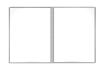 Wall Mural - Open wire bound notebook vector mock-up. Spiral notepad blank white pages mockup. Wirebound notepad spread template