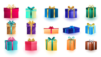 pack of decorative christmas gift boxes wrap in colorful paper