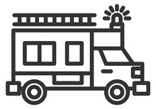 Fire Truck Line Icon. Firefighter Car With Siren