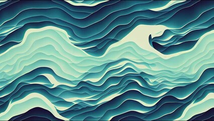 Poster - Wave line animation. Seamless wavy texture. Background of water, sea, ocean and travel. Simple black graphic element on white background. Abstract wave animation for art. Design of wallpaper. 2d