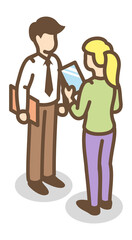 Wall Mural - Colleagues talking. Office collaboration isometric character icon