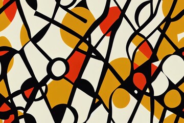 Poster - Seamless pattern with simple geometric minimalistic abstract shapes and figures in complementary bright and black colors. Contemporary trendy bauhaus and czech style endless print or ornamnet.