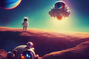Wall Mural - 3d rendered computer generated image of an astronaut. modern animation look in space with the earth 