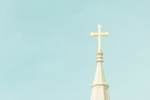 Steeple With Cross With Copy Space
