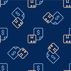 Poster - Line Waybill icon isolated seamless pattern on blue background. Vector