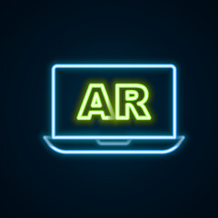 Glowing neon line Augmented reality AR icon isolated on black background. Virtual futuristic wearable devices. Colorful outline concept. Vector