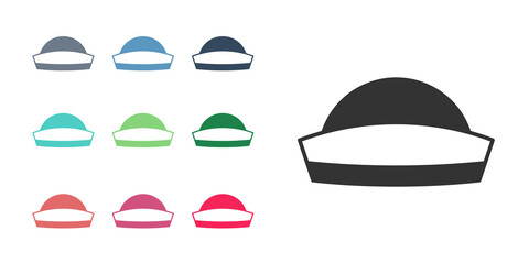 Sticker - Black Sailor hat icon isolated on white background. Set icons colorful. Vector