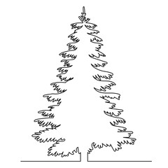 Sticker - tree, outline drawing with one continuous line, isolated, vector