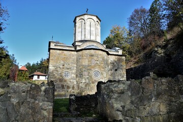 Orthodox monastery S.V. Nikole Pavlovac (exterior with icons and details)