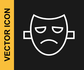 Wall Mural - White line Drama theatrical mask icon isolated on black background. Vector