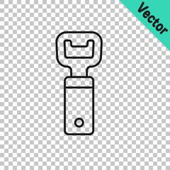 Wall Mural - Black line Bottle opener icon isolated on transparent background. Vector