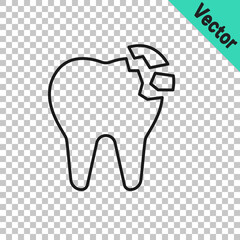 Sticker - Black line Broken tooth icon isolated on transparent background. Dental problem icon. Dental care symbol. Vector