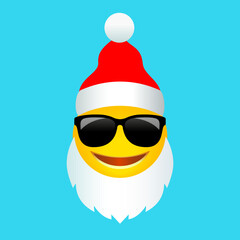 Wall Mural - Santa emoji with beard and hat, vector cartoon