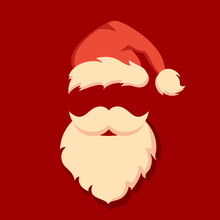 Santa Claus Face Mask, Beard And Hat Vector Cartoon