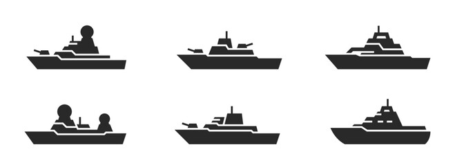 warship icon set. military ships and naval vessels. isolated vector images