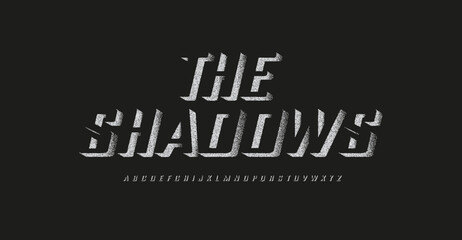 Aufkleber - 3D shadows font, volume letters, halftone dots alphabet. Creative high bold with points outline typeset for logo, headline and monogram. Vector typographic design