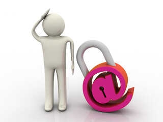 Canvas Print - 3d rendering E-mail symbol with lock. Internet security concept with technician