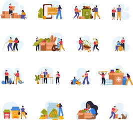 Wall Mural - Donation And Volunteer Work Flat Icon Set