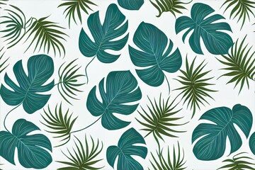 Wall Mural - Beautiful seamless pattern with tropical jungle palm, monstera, banana leaves. Nature floral endless background.