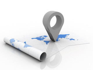 Fototapete - 3d rendering Red map pointer with world map