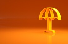 Yellow Sun Protective Umbrella For Beach Icon Isolated On Orange Background. Large Parasol For Outdoor Space. Beach Umbrella. Minimalism Concept. 3d Illustration 3D Render