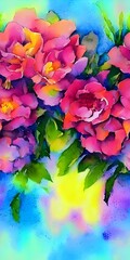 Wall Mural - I see a beautiful watercolor flower bouquet. The flowers are shades of pink, purple, and white. They are arranged in a mason jar with some greenery. The background is white, making the colors of the f