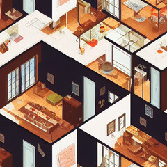 Sticker - house interior design, seamless pattern