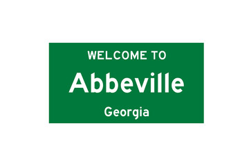 Abbeville, Georgia, USA. City limit sign on transparent background. 