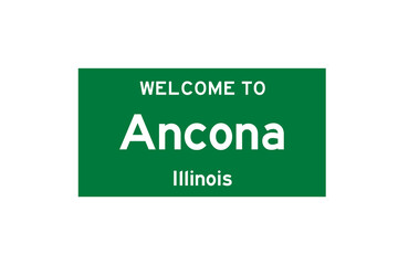 Ancona, Illinois, USA. City limit sign on transparent background. 