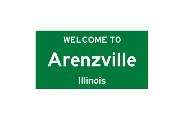 Arenzville, Illinois, USA. City limit sign on transparent background. 