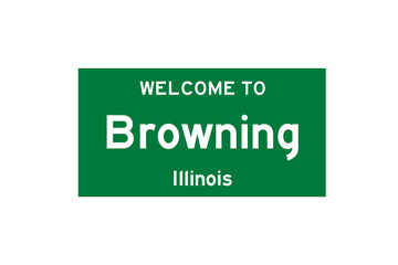 Browning, Illinois, USA. City limit sign on transparent background. 