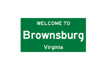 Brownsburg, Virginia, USA. City limit sign on transparent background. 