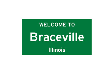 Braceville, Illinois, USA. City limit sign on transparent background. 