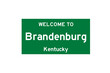 Brandenburg, Kentucky, USA. City limit sign on transparent background. 