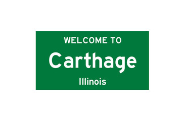 Carthage, Illinois, USA. City limit sign on transparent background. 